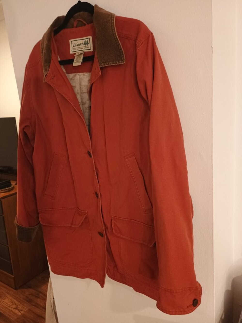 LL BEAN Red Barn Coat Cotton Jacket Women XL with Flannel and Corduroy - Picture 5 of 12